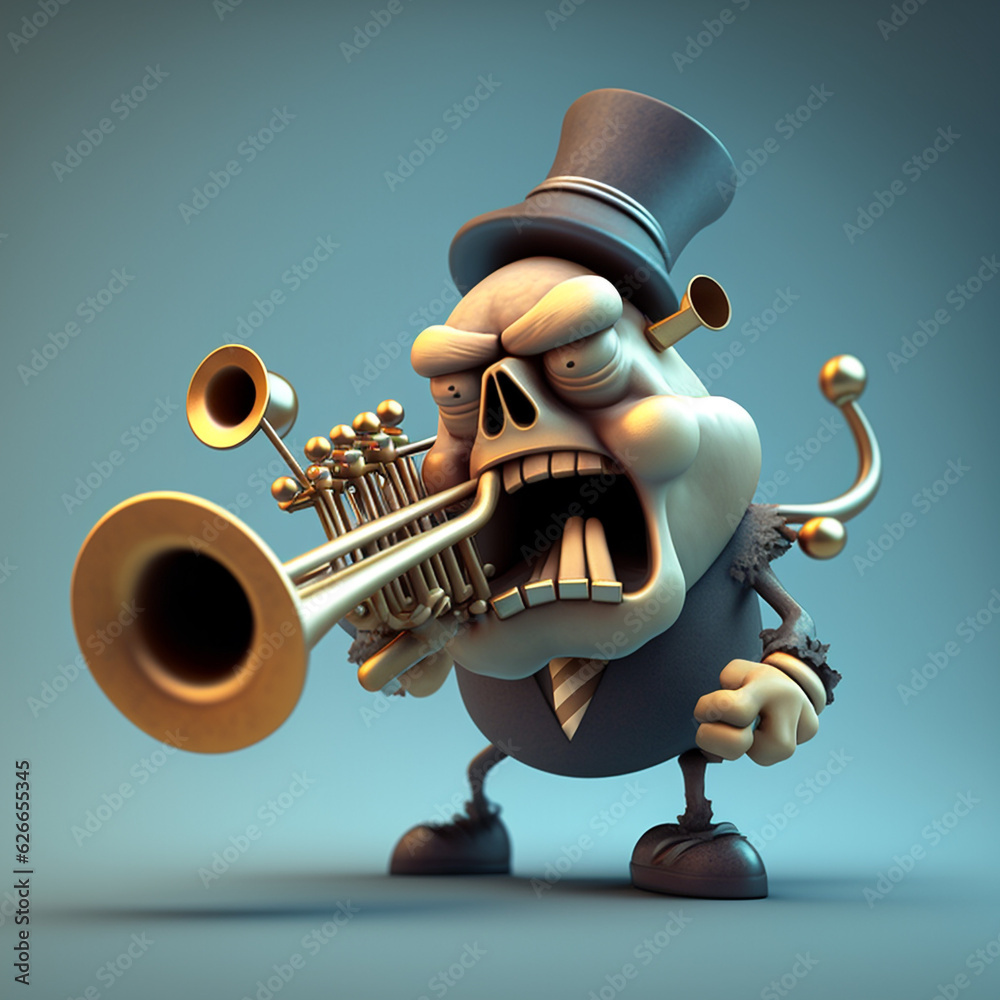 Naklejka premium Musical Mischief: A Hilarious 3D Character Musician