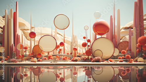 Minimal scene to show beauty summer products. Scene with minimalistic shapes, arches and circle in the background, minimal geometrical forms mirrors. pastel colors. Textured podium.