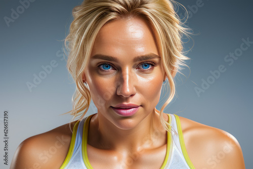 Runner woman, headshot, cleat background. Generative AI.. 