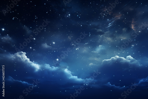 Stars and clouds on night dark blue sky. Ai generated