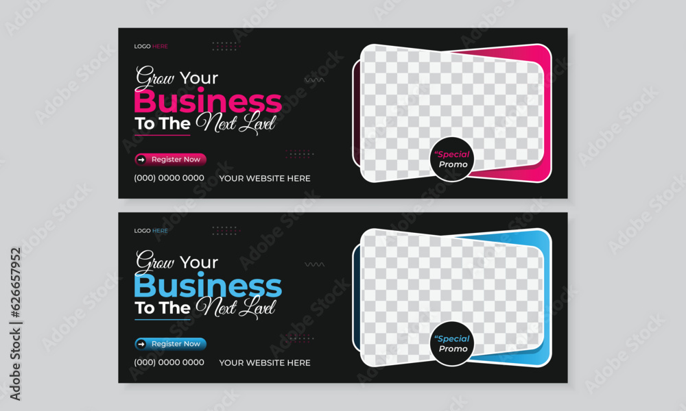 Set of trendy stylish business facebook cover design template with colorful abstract shapes and place for photo, editable layout, modern creative design for social media timeline marketing web banner Set of trendy stylish business facebook cover design template with colorful abstract shapes and place for photo, editable layout, modern creative design for social media timeline marketing web banner
