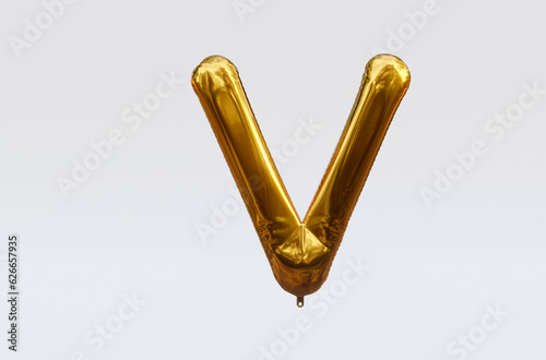 Gold Balloon Letter V 3d render 