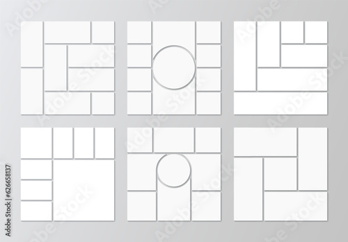 Empty portfolio images templates collection. Retro gallery banners collection. Photo collage set. Moodboard background. Mosaic pictures frame. Album brandboard. Vector illustration