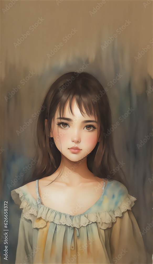Fototapeta premium 黒い髪の美しい少女 Generative AI