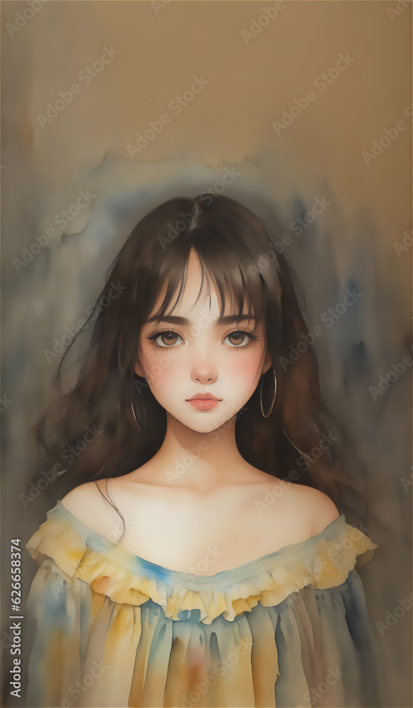 黒い髪の美しい少女　Generative AI