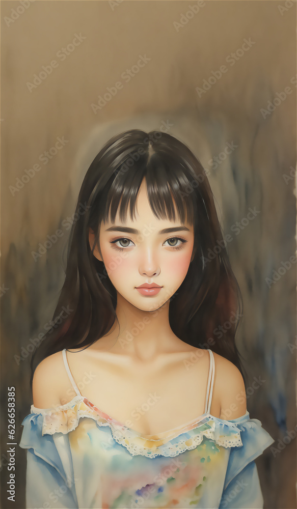 黒い髪の美しい少女 Generative AI 黒い髪の美しい少女 Generative AI
