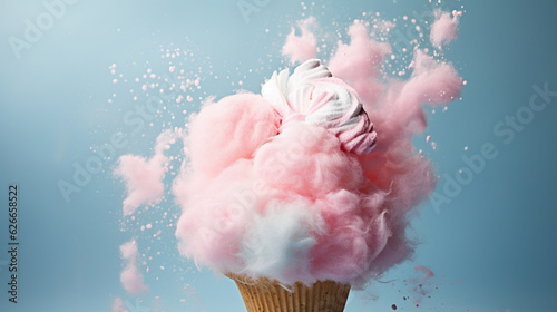 Whispy and Airy Cotton Candy Bundles Against Light Pastel Background - Generative AI