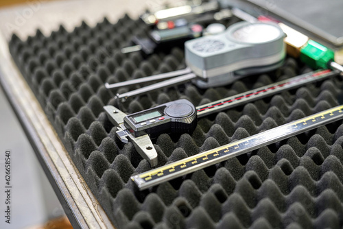 Tool measuring instruments for checking the accuracy of manufactured parts.