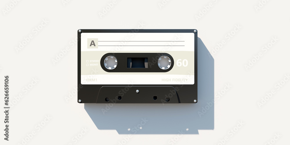 Fototapeta premium Retro audio cassette tape with blank label isolated on white background,