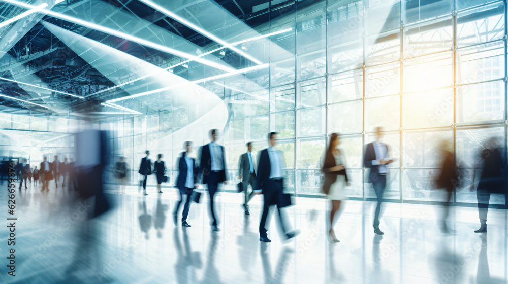 Blurred figures of business professionals strolling at an expo, conference, or within a contemporary hall, demonstrating motion speed blur, broad panoramic banner
Generative AI Blurred figures of business professionals strolling at an expo, conference, or within a contemporary hall, demonstrating motion speed blur, broad panoramic banner
Generative AI