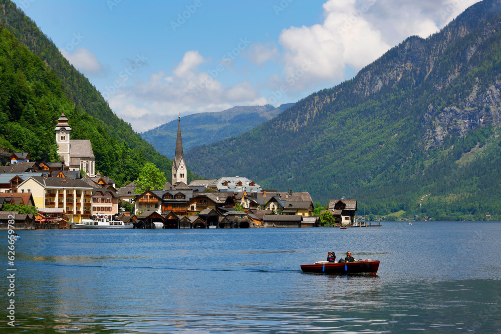 custom made wallpaper toronto digitalShip on Hallstatt lake, Salzkammergut, Alps, Austria in a beautiful summer day