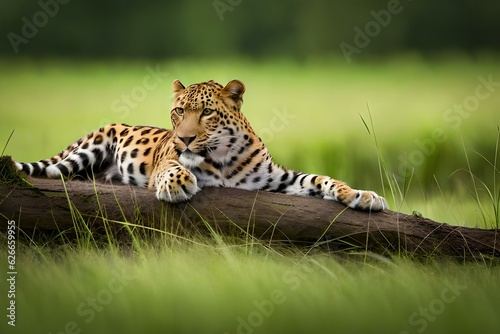 leopard resting on the grassgenerated by AI technology