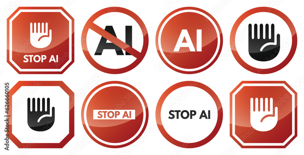 No to artificial intelligence. Six fingers hand. Stop sign, icon, logo No to artificial intelligence. Six fingers hand. Stop sign, icon, logo