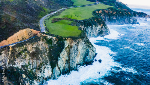 Big Sur coastline panorama at sunset, California, USA. Route 1 Big Sur California. A panoramic view of the Big Sur coastline along California.