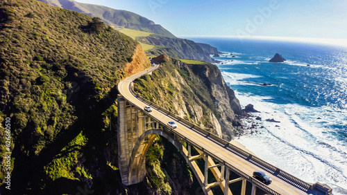 Bixby Creek Bridge,Highway 1 and Big Sur coast California. Bixby Canyon Bridge in California and Big Sur. 