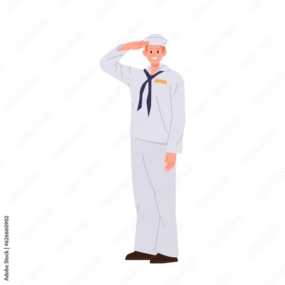 Young male skipper, cabin boy or steward nautical crew member cartoon character isolated on white