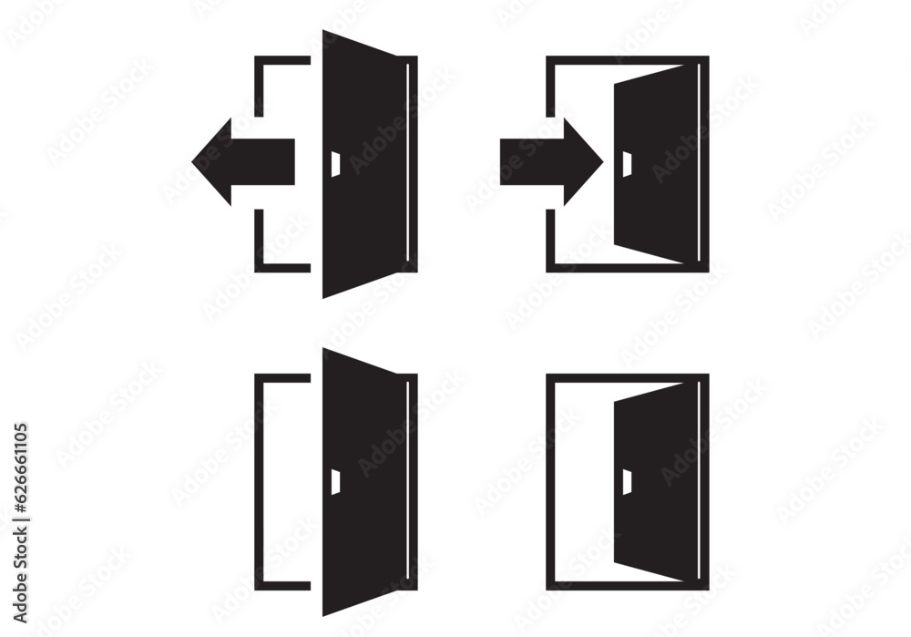 Entrance and exit vector icons and sign. Typography design. Open Close door. Login, logout, register, password, vip entrance, key, lock or exit vector illustrations. Entrance and exit vector icons and sign. Typography design. Open Close door. Login, logout, register, password, vip entrance, key, lock or exit vector illustrations.
