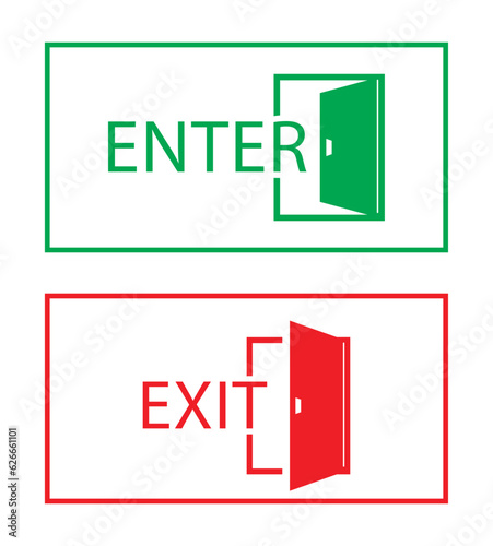 Entrance and exit vector icons and sign. Typography design. Open  Close door. Login, logout, register, password, vip entrance, key, lock or exit vector illustrations.
