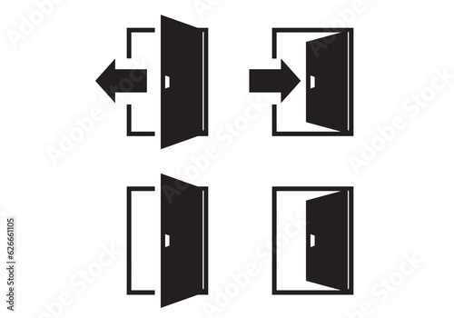 Entrance and exit vector icons and sign. Typography design. Open  Close door. Login, logout, register, password, vip entrance, key, lock or exit vector illustrations.