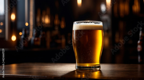 Glass of Beer on the Table in a Bar