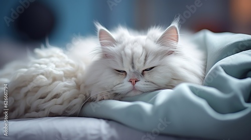 sleeping cat with white blanket