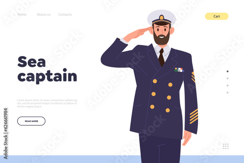 Sea captain landing page design website template for online service offering professional ship crew