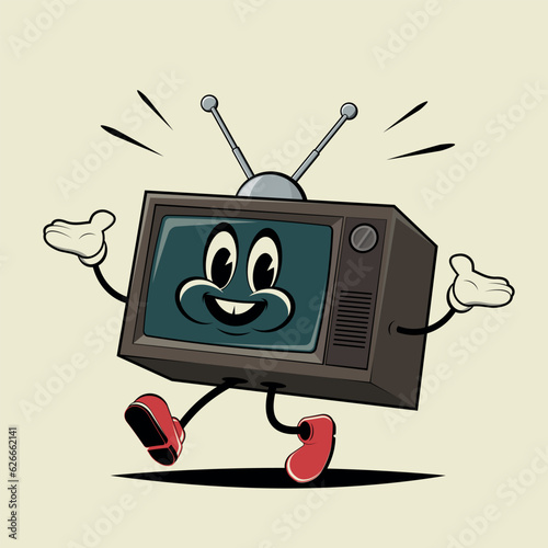 retro cartoon illustration of a walking tv