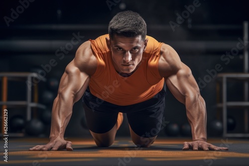Caucasian sportsmen making pushups, Concept of dedication and determination of athletes during training sessions, highlighting their commitment to fitness and performance