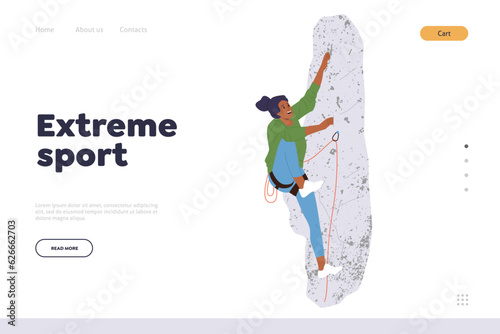 Extreme sport landing page design template offering safety mountaineering adventure activity