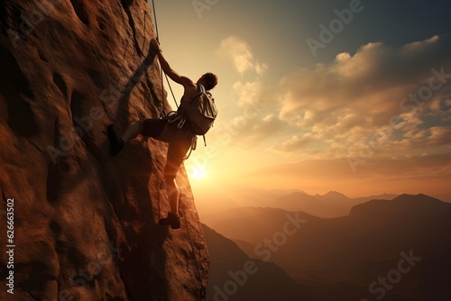 Tableau sur toile Felsige Herausforderung: Der Bergsteiger im Aufstieg