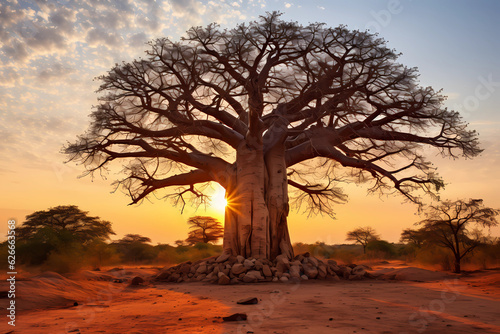 Fototapet African Baobab (Adansonia) - Africa - Have massive trunks and bottle-like shapes, storing thousands of liters of water