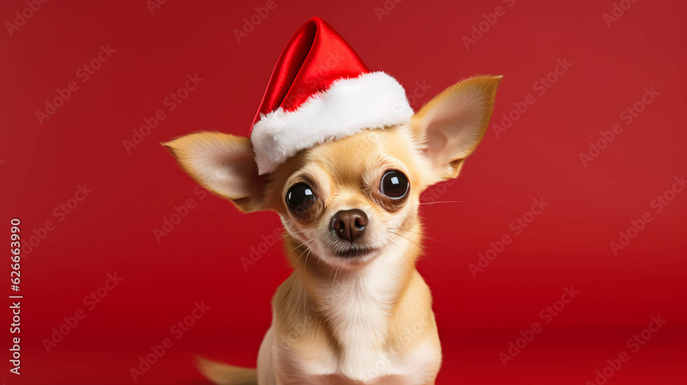  Chihuahua Christmas theme and an red background:
