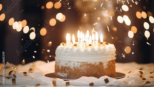 Cake with candles, birthday cake, wedding cake, white and gold, golden cake, white cake, gifts and candles, golden ribbon, sweet food, dessert, luxury cake, expensive food,