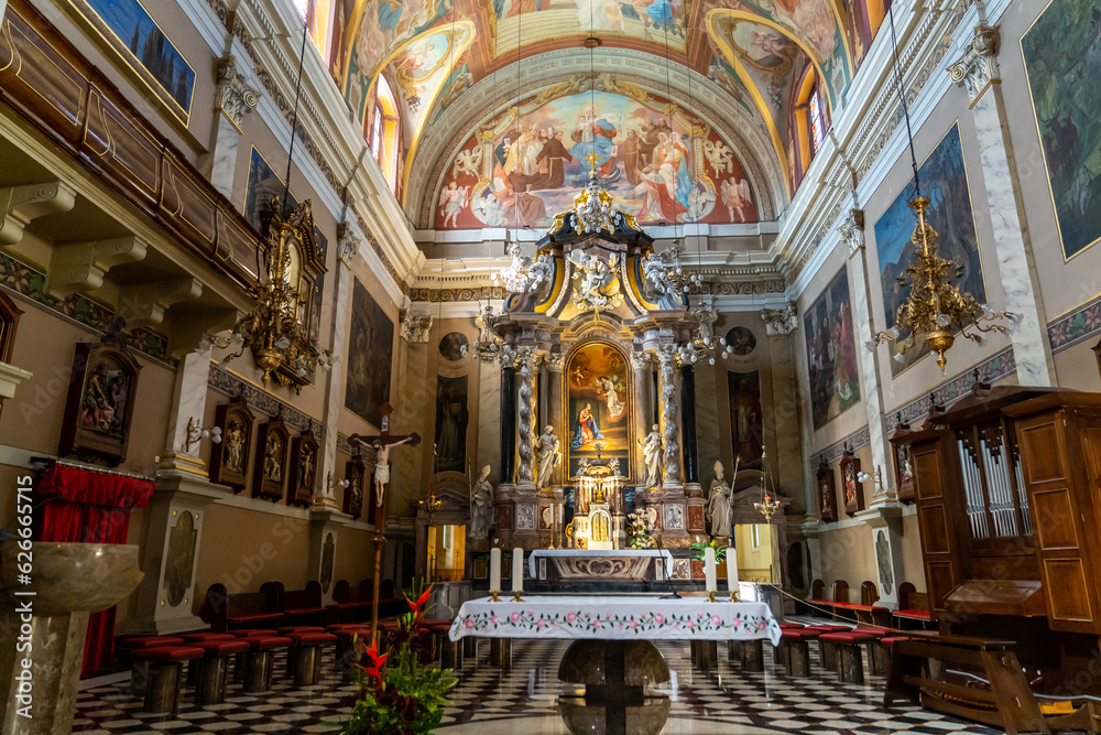 Fototapeta premium The interior of Ljubljana Cathedral. The oldest record as a church before the cathedral is from 1262. The cathedral features a baroque building and was built in 1701-1706. 