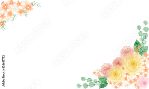 Fototapeta Naklejka Na Ścianę i Meble -  ふんわり可愛い水彩風な黄色いお花のフレーム(文字なし)