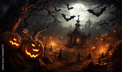Spooky halloween bats.
Halloween pumpkin.
Trick or treat.
Bats with dark castle and moon background.
Creepy silhouette of a vimpire.
Stock for a printed flyer.
AI generated illustration.
