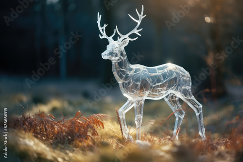 Deer made of glass in the nature. AI generative art