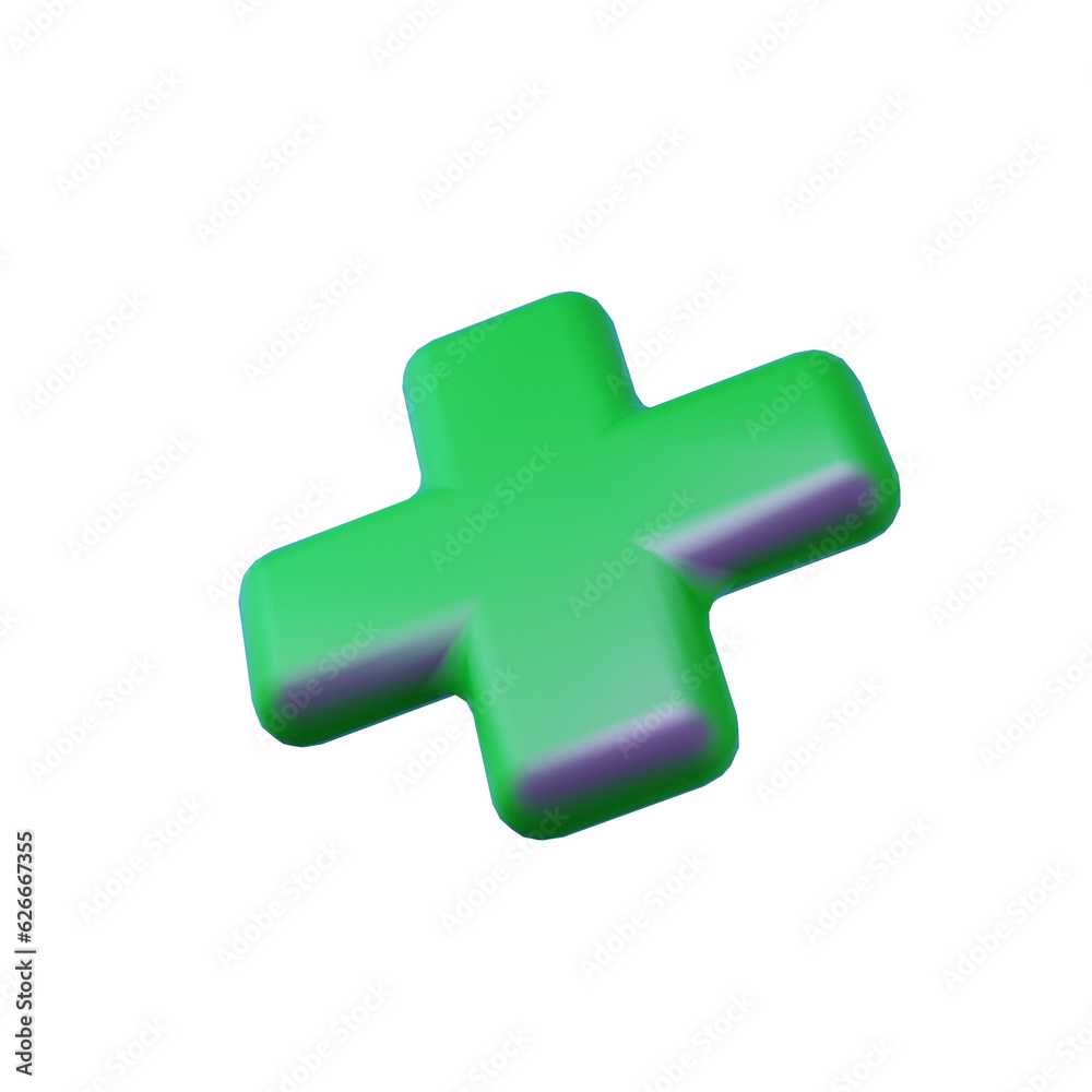 Green Plus Sign. 3D Render. Cut Out. Green Plus Sign. 3D Render. Cut Out.