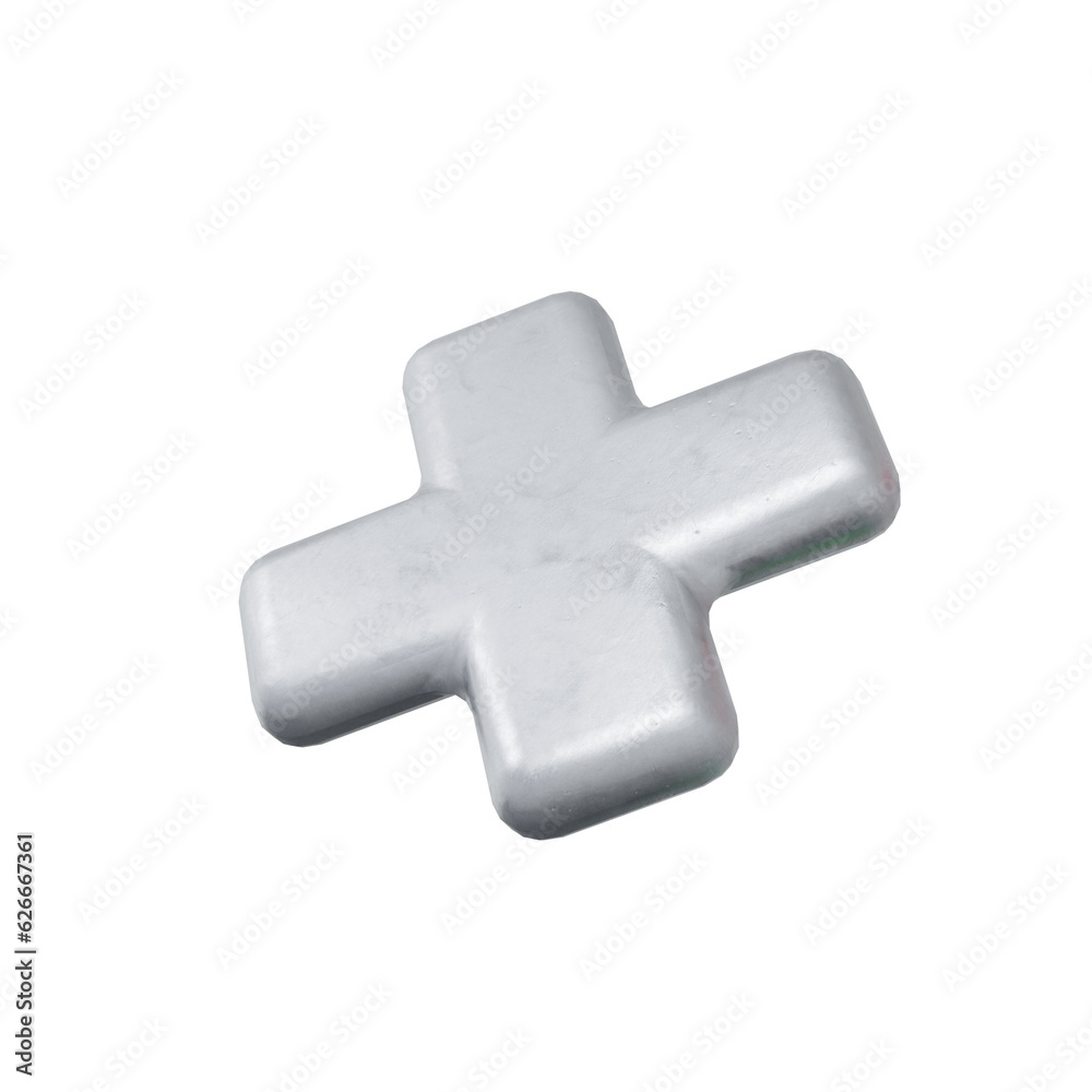 Fototapeta premium Silver Plus Sign. 3D Render. Cut Out.