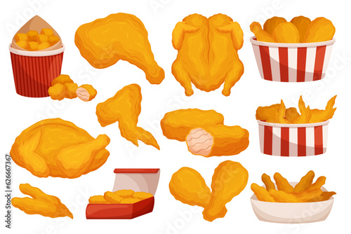 Delicious, Crispy Fried Chicken Legs, Wings, Nuggets Or Drumsticks. Popular Fast Food Choice For Satisfying Meals