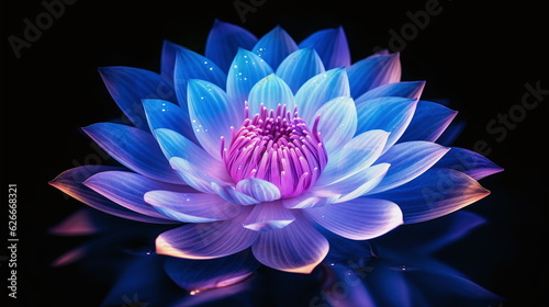 close up of a blue purple water lily in the pond