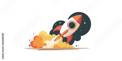 Rocket takes off, launch, space. The concept of the idea of new technologies, starting a business and innovative solutions and products. Creative idea. Flat vector.