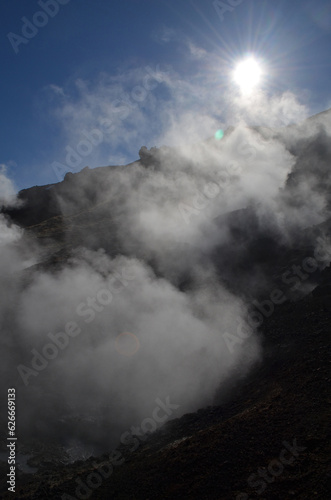 Geothermal Steam Rising from the Rugged Icelandic Landscape