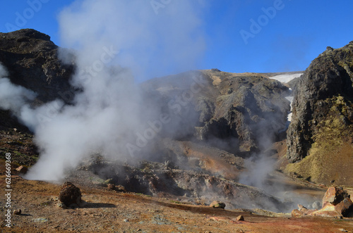 Steam Billowing Up from the Volcanic Fumaroles in Iceland