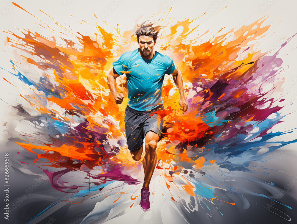 Olympic Games in Paris 2024. Running athlete. Generative AI Stock