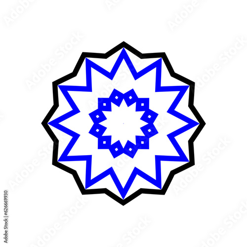wölfeckiger stern aus blauen und schwarzen linien in form eines stilisierten schneekristall, modern art