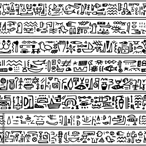 Monochrome egypt black white line art vector seamless pattern. Can be used as border for childish textile, book covers, wallpapers for egyptian lovers