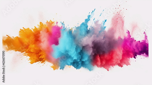 Color explosion of orange, blue, red, violet smoke