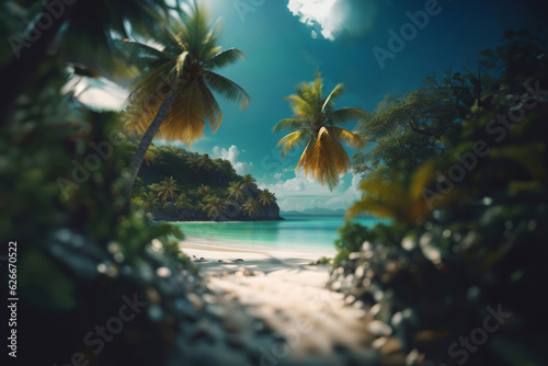 Picturesque enchanting secluded island beach  created with Generative AI technology