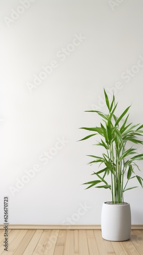 Empty template Bali style white grey wall background for text  bamboo  minimalism  copyspace  generative ai.